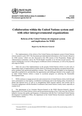 Collaboration Within the United Nations System and with Other Intergovernmental Organizations