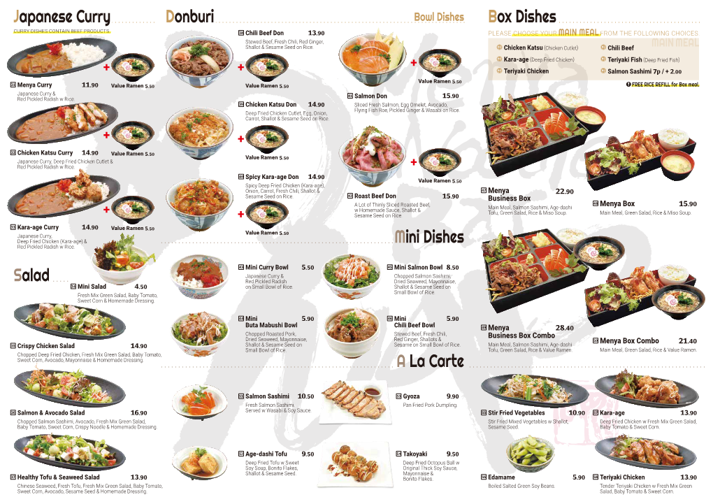 Japanese Curry Donburi Salad Mini Dishes Box Dishes a La Carte