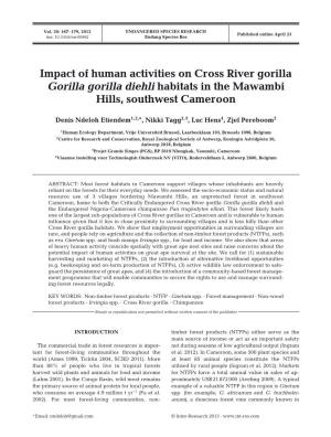 Impact of Human Activities on Cross River Gorilla Gorilla Gorilla Diehli Habitats in the Mawambi Hills, Southwest Cameroon