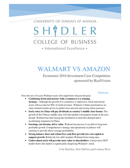 WALMART VS AMAZON Economist 2016 Investment Case Competition Sponsored by Realvision