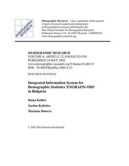 Integrated Information System for Demographic Statistics 'ESGRAON-TDS' in Bulgaria