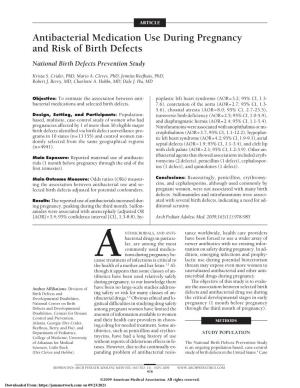 Antibacterial Medication Use During Pregnancy and Risk of Birth Defects National Birth Defects Prevention Study