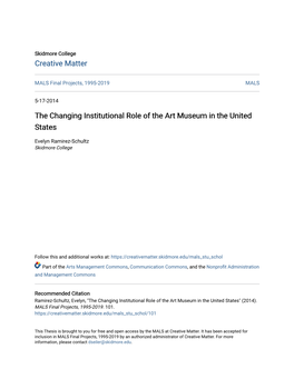 The Changing Institutional Role of the Art Museum in the United States
