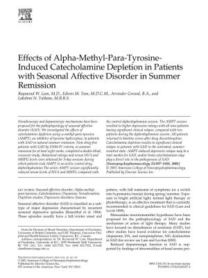 Induced Catecholamine Depletion in Patients with Seasonal Affective Disorder in Summer Remission Raymond W