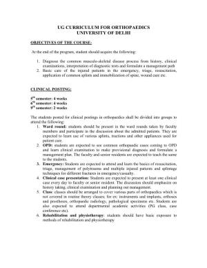 Ug Curriculum for Orthopaedics University of Delhi