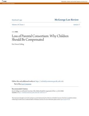 Loss of Parental Consortium: Why Children Should Be Compensated Eric Ernest Ostling