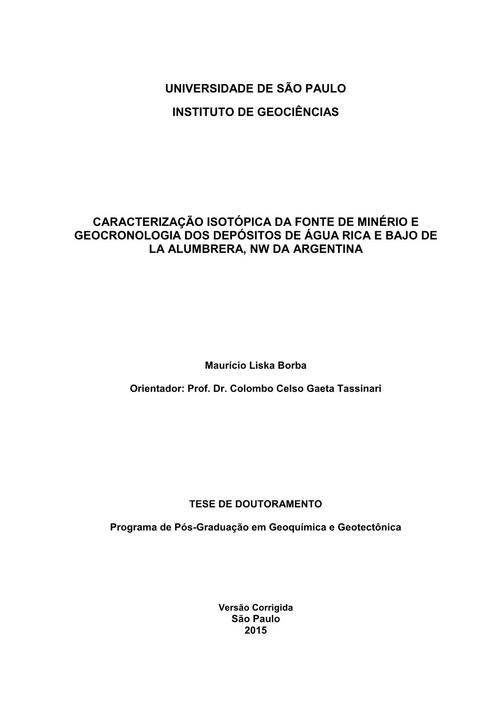 Universidade De São Paulo Instituto De Geociências