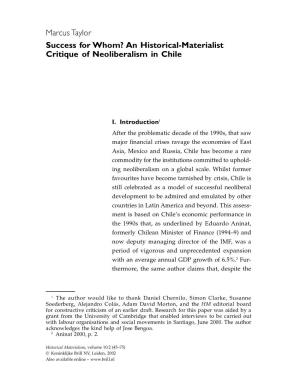 An Historical-Materialist Critique of Neoliberalism in Chile