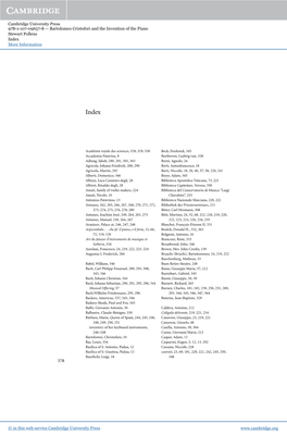 Cambridge University Press 978-1-107-09657-8 — Bartolomeo Cristofori and the Invention of the Piano Stewart Pollens Index More Information