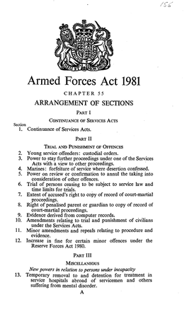 Armed Forces Act 1981 CHAPTER 55 ARRANGEMENT of SECTIONS PART I
