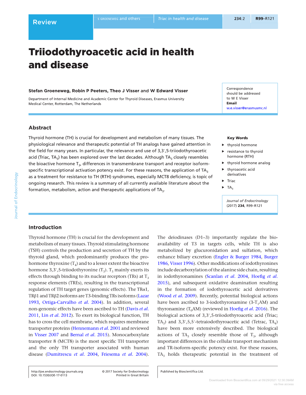 Triiodothyroacetic Acid in Health and Disease