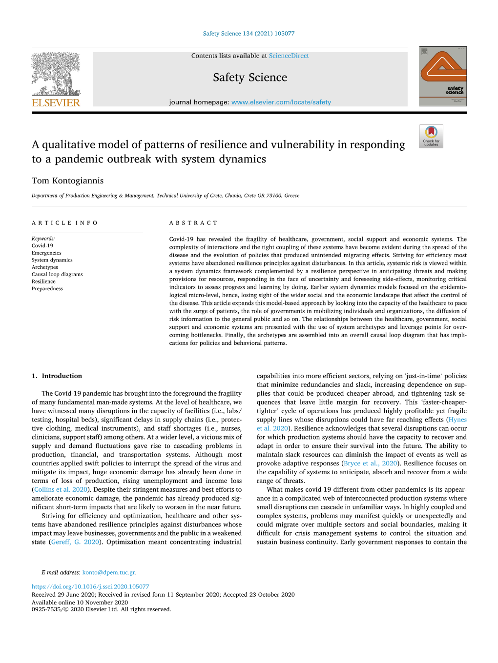 A Qualitative Model of Patterns of Resilience and Vulnerability in Responding to a Pandemic Outbreak with System Dynamics