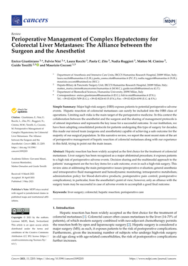 Perioperative Management of Complex Hepatectomy for Colorectal Liver Metastases: the Alliance Between the Surgeon and the Anesthetist