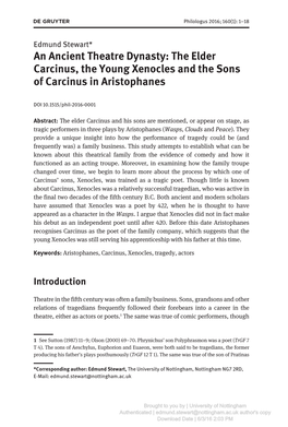 An Ancient Theatre Dynasty: the Elder Carcinus, the Young Xenocles and the Sons of Carcinus in Aristophanes