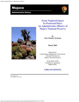 Mojave National Preserve: Administrative History