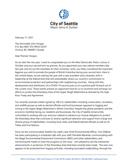Letter from Seattle Mayor Jenny Durkan