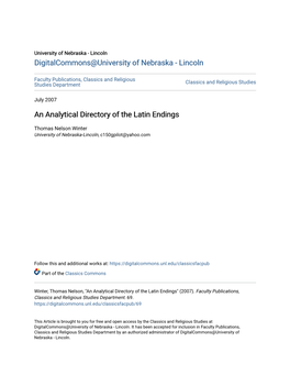 An Analytical Directory of the Latin Endings