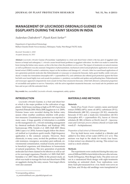 Management of Leucinodes Orbonalis Guenee on Eggplants During the Rainy Season in India