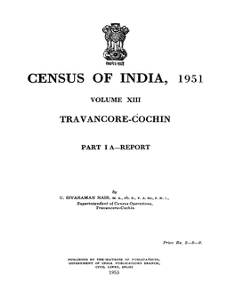 Travancore-Cochin, Report, Part I A, Vol-XIII