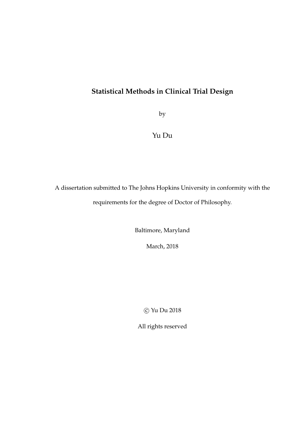 Statistical Methods in Clinical Trial Design Yu Du