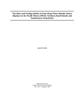 The Diets and Feeding Habits of Some Deep-Water Benthic Skates (Rajidae) in the Pacific Waters Off the Northern Kuril Islands and Southeastern Kamchatka