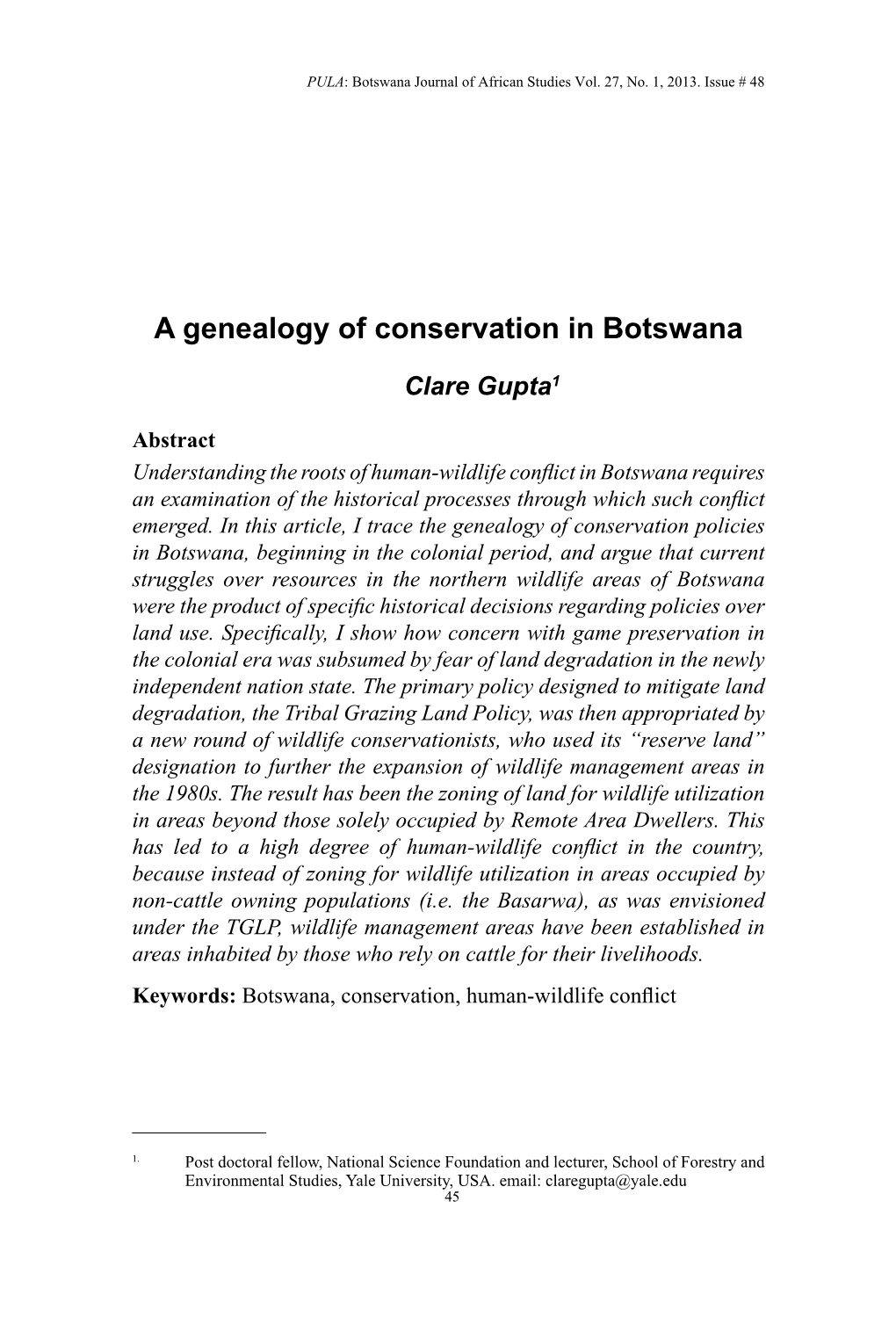 A Genealogy of Conservation in Botswana