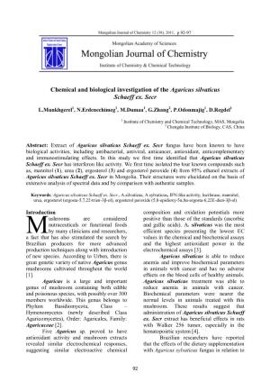 Chemical and Biological Investigation of the Agaricus Silvaticus Schaeff Ex