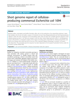 Short Genome Report of Cellulose-Producing Commensal Escherichia Coli 1094