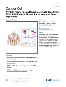 ATRX In-Frame Fusion Neuroblastoma Is Sensitive to EZH2 Inhibition Via Modulation of Neuronal Gene Signatures