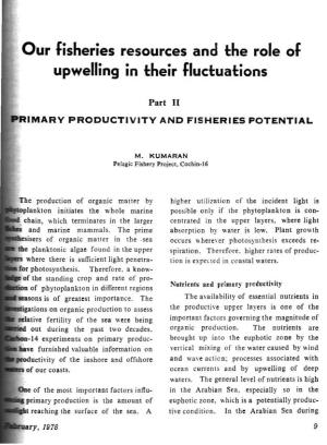 Our Fisheries Resources And. the Role of Upwelling in Their Fluctuations