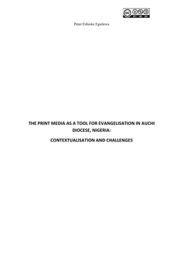 The Print Media As a Tool for Evangelisation in Auchi Diocese, Nigeria