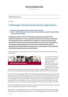 Volkswagen Group Honors Its Best Apprentices