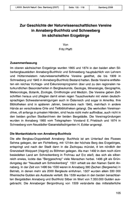 Zur Geschichte Der Naturwissenschaftlichen Vereine in Annaberg-Buchholz Und Schneeberg Im Sächsischen Erzgebirge