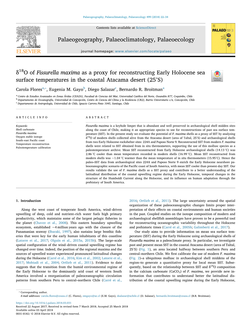 Δ18o of Fissurella Maxima As a Proxy for Reconstructing Early Holocene