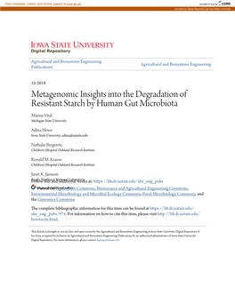 Metagenomic Insights Into the Degradation of Resistant Starch by Human Gut Microbiota Marius Vital Michigan State University