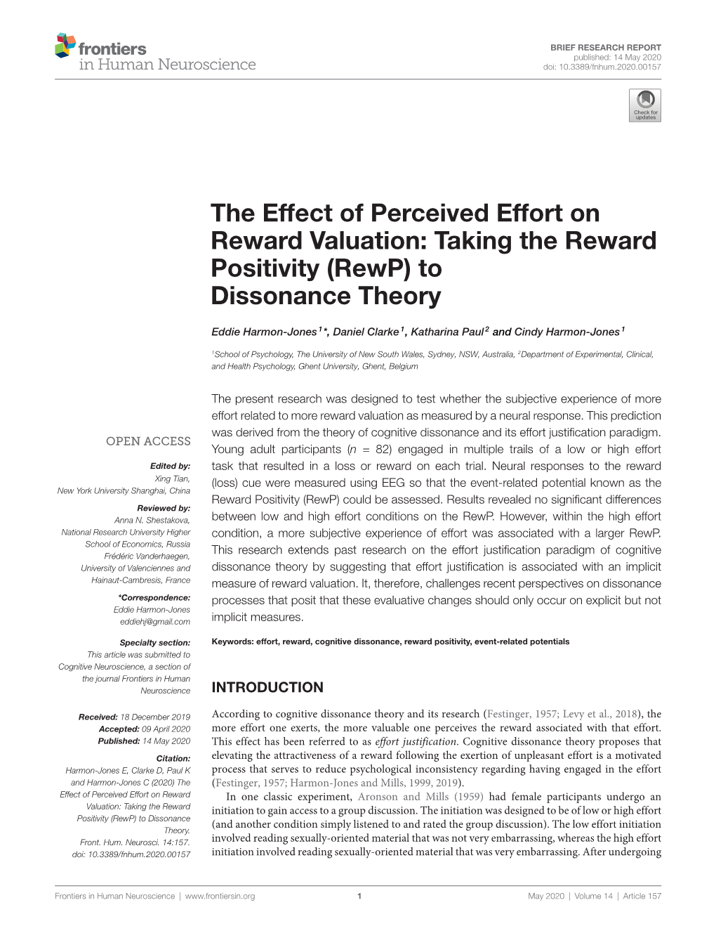 Taking the Reward Positivity (Rewp) to Dissonance Theory