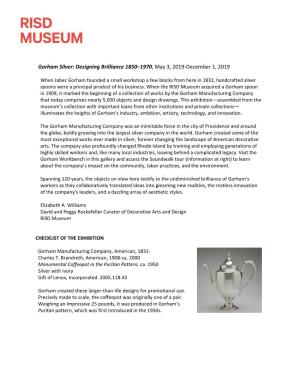 Gorham Silver: Designing Brilliance 1850–1970, May 3, 2019‐December 1, 2019