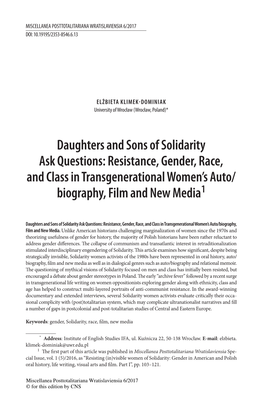 Resistance, Gender, Race, and Class in Transgenerational Women's Auto