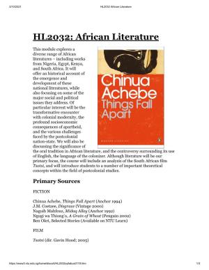 HL2032: African Literature