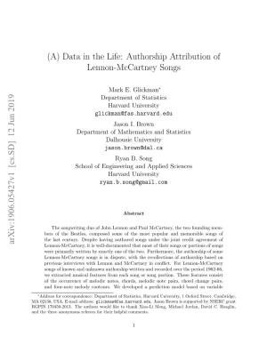 (A) Data in the Life: Authorship Attribution of Lennon-Mccartney Songs