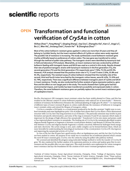 Transformation and Functional Verification of Cry5aa in Cotton