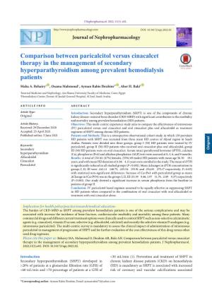Comparison Between Paricalcitol Versus Cinacalcet Therapy in the Management of Secondary Hyperparathyroidism Among Prevalent Hemodialysis Patients