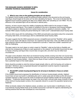 1 the Highland Council Response to Npf4: Housing