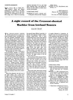 A Sight Record of the Crescent-Chested Warbler from Lowland Sonora