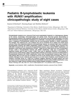 Pediatric B-Lymphoblastic Leukemia with RUNX1 Amplification: Clinicopathologic Study of Eight Cases