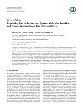 Regulating Rac in the Nervous System: Molecular Function and Disease Implication of Rac Gefs and Gaps