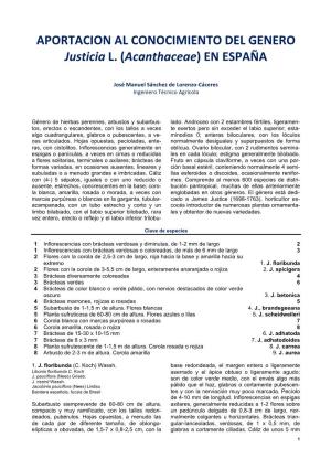 APORTACION AL CONOCIMIENTO DEL GENERO Justicia L. (Acanthaceae) EN ESPAÑA