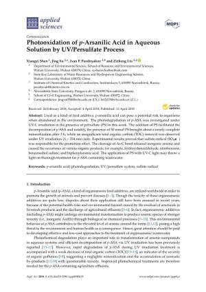 Photooxidation of P-Arsanilic Acid in Aqueous Solution by UV/Persulfate Process