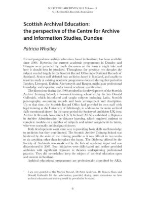 Scottish Archival Education: the Perspective of the Centre for Archive and Information Studies, Dundee