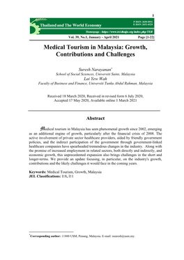 Medical Tourism in Malaysia: Growth, Contributions and Challenges